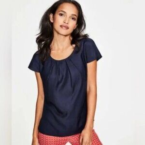 BODEN Size 10 Ravello Top Navy Blue Silk Blend Sleeve Blouse Short Sleeve